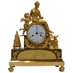 Antique French Empire Gilt Bronze Clock Of Venus, Amor And Doves