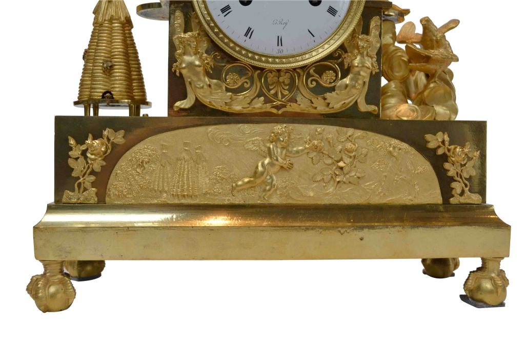 French Empire Gilt Bronze Clock Of Venus, Amor And Doves