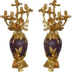 Rare Pair of Napoleon III Porphyry and Gilt Bronze Candelabra
