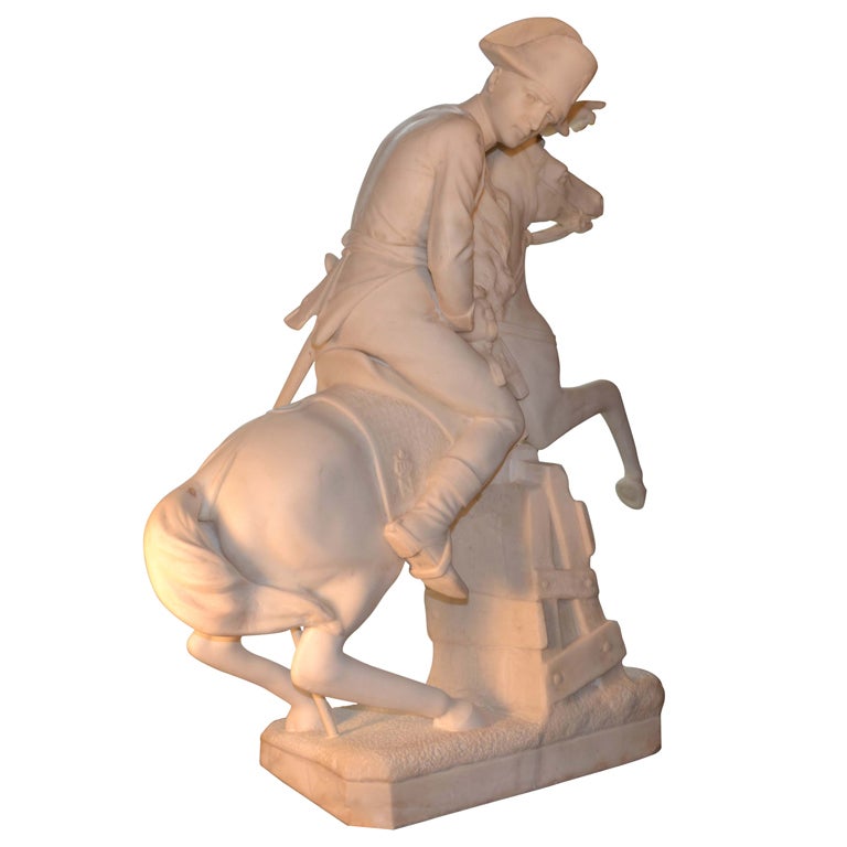 Carved Carrara Marble Statue Of Napoleon On Horseback For Sale