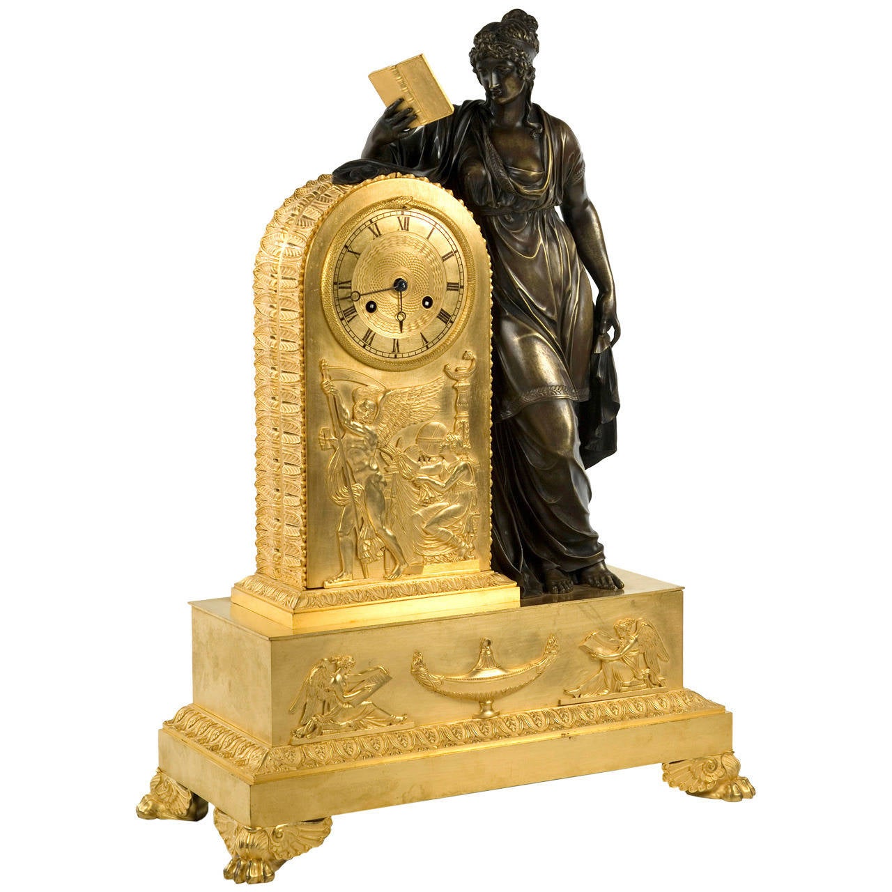 French Empire Clock of Clio, Muse of History and Writing, French, circa 1810 For Sale