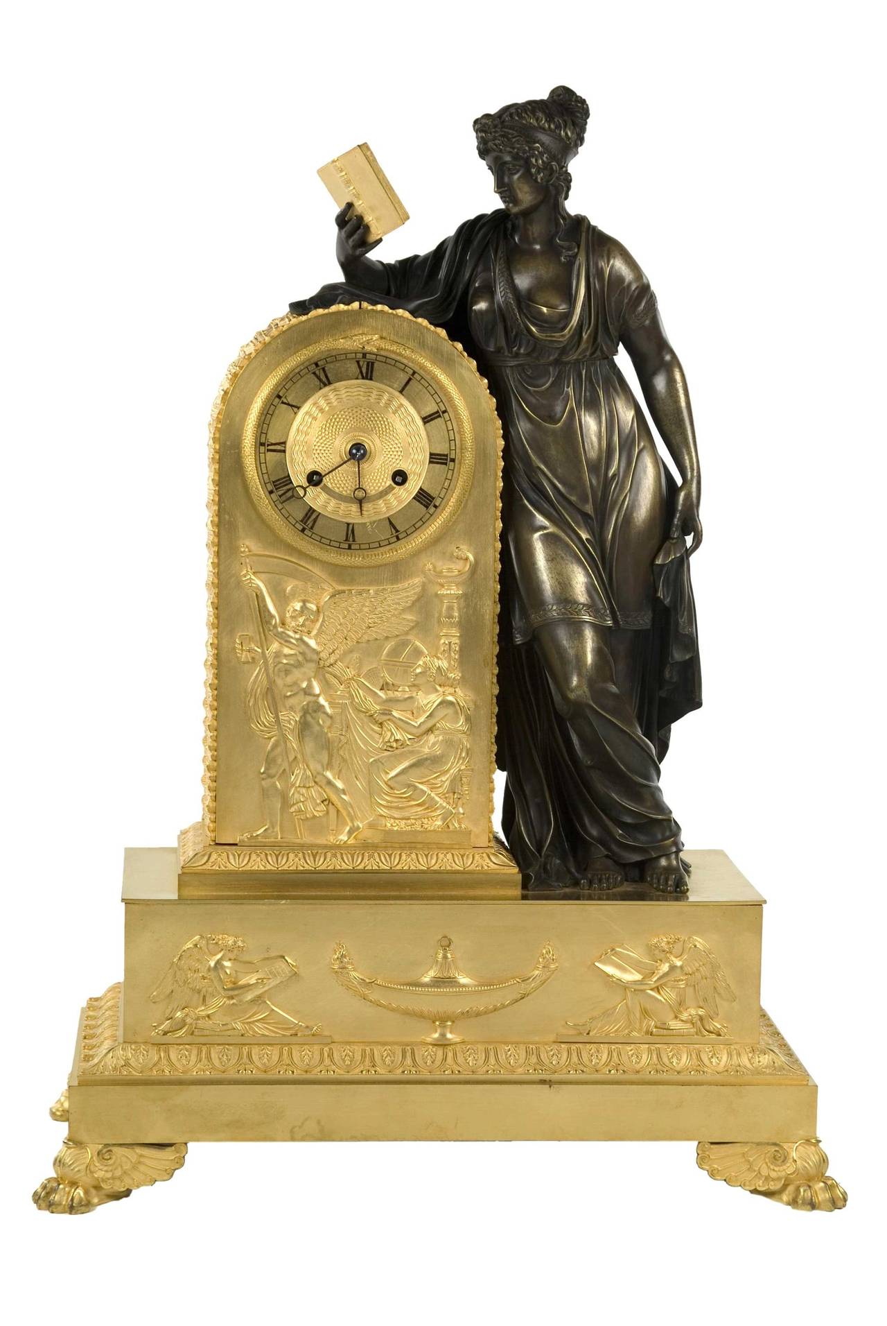 Blackened French Empire Clock of Clio, Muse of History and Writing, French, circa 1810 For Sale