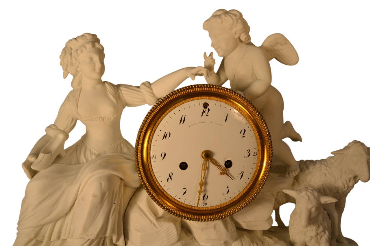 18th Century Louis XVI Bisque Clock, Dial Signed Deverberrie a Paris, circa 1790 In Excellent Condition For Sale In Vancouver, BC