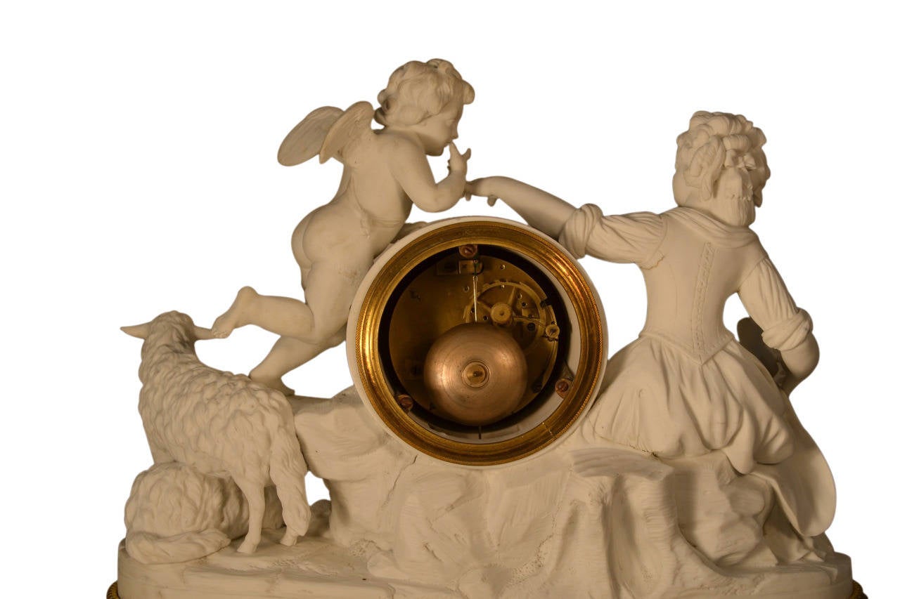 Unglazed 18th Century Louis XVI Bisque Clock, Dial Signed Deverberrie a Paris, circa 1790 For Sale