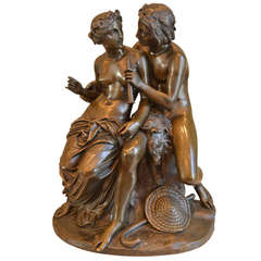 Bronze of Classical Young Lovers with a Flute by Feuchere