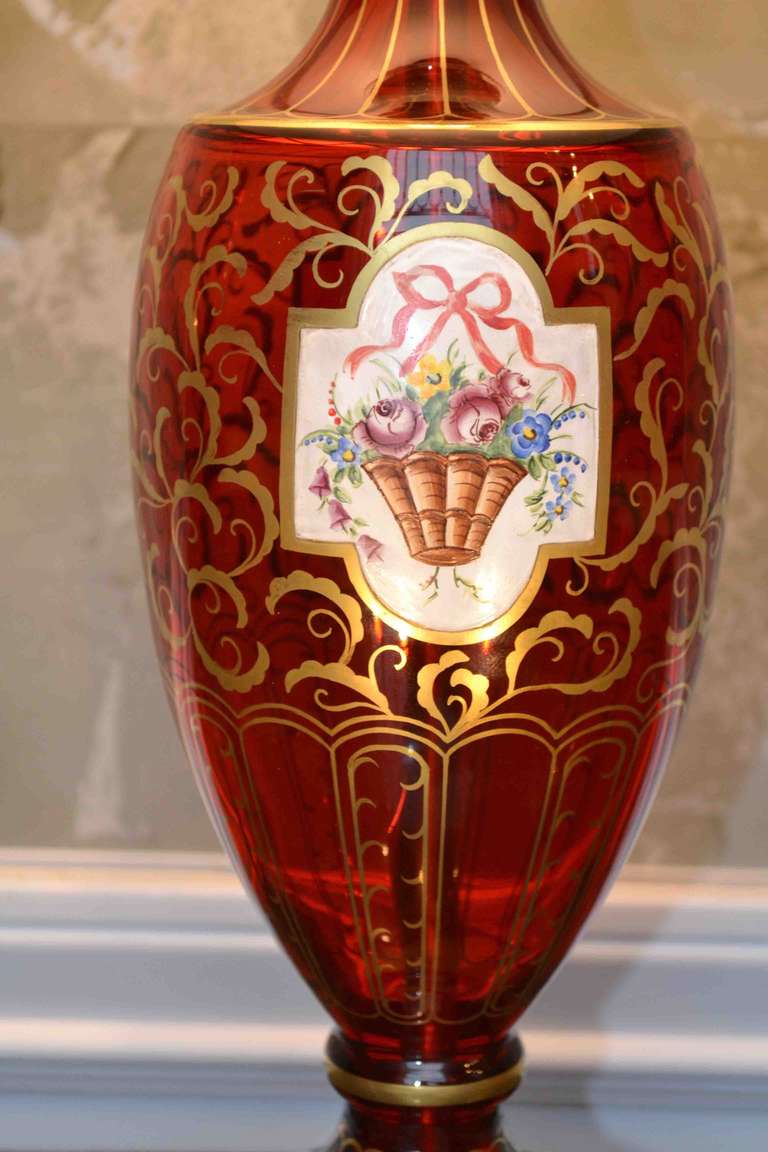 American Victorian Style Cranberry Glass Lamp