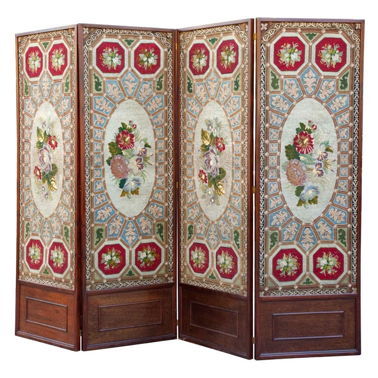 19thC Prussian Needlepoint Screen For Sale