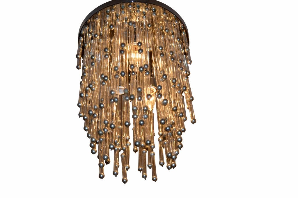 A 1950's Glass Rod and Chrome Chandelier
