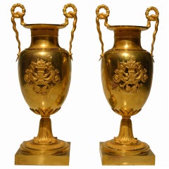 Pair of Gilded Bronze French Empire Urns ca. 1815