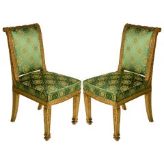 A Pair of French Empire Gilt Wood Side Chairs