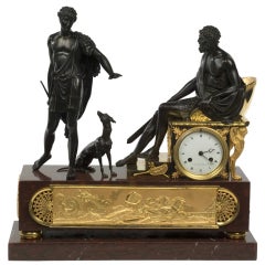 French Empire Mantel Clock Depicting Hippolytus & Theseus