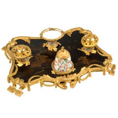 Antique French Gilt Mounted Oriental Lacquer Inkstand