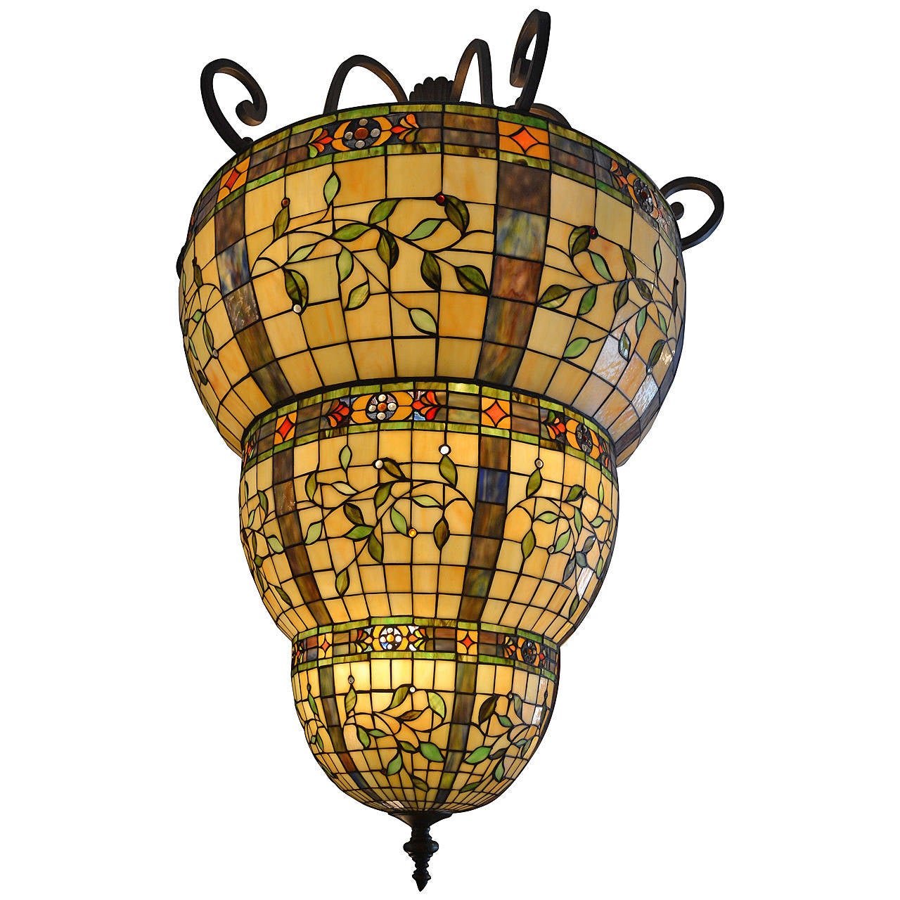Monumental Tiffany Style Stained Glass Lantern For Sale