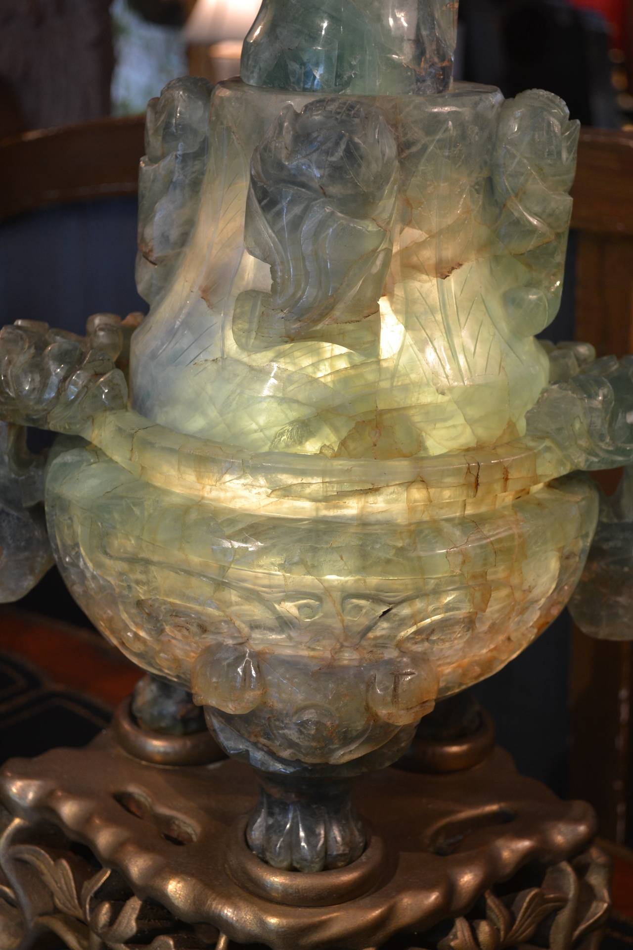 Carved Large Chinese 'Quartz' Lamp For Sale