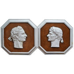 Pair of Octagonal Terracotta Profiles of Roman Senators