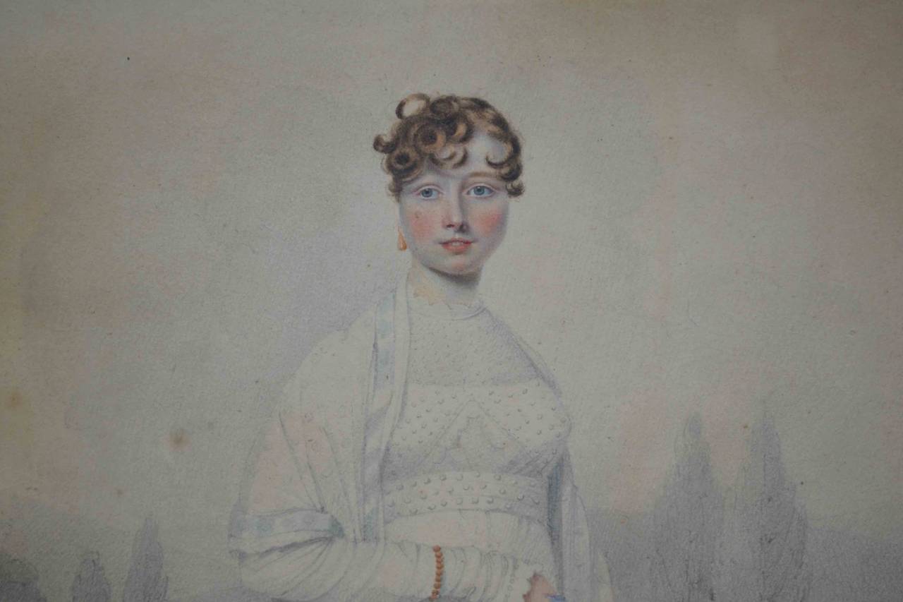 British Drawing of Regency Lady Signed J Grant, Bath 1809 For Sale