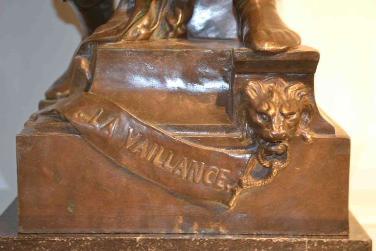 French Bronze Statue Titled 'La Vaillance' by Emile Louis Picault
