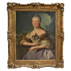 18th Century Oil Painting of Diana the Huntress in a Period Carved Wood Frame