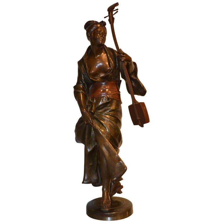 Bronze Statue of a  Japanese Lady by A. Lanson For Sale
