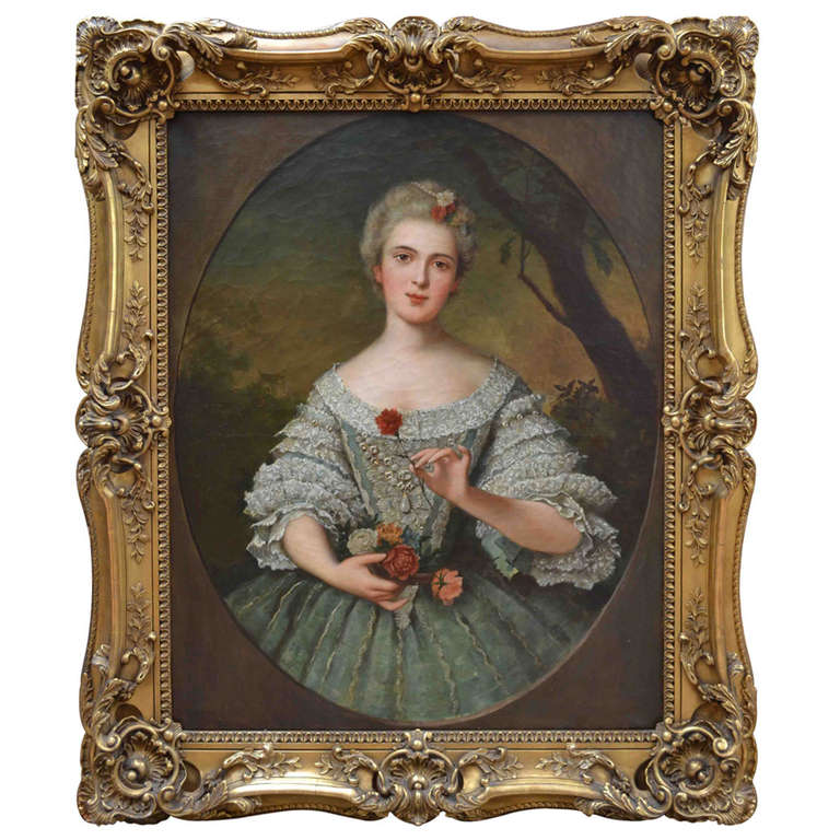 Oil Painting of a French 18th Century Young Woman For Sale
