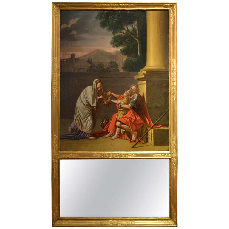 French Empire Trumeau Mirror with Painting Showing Belisarius For Sale