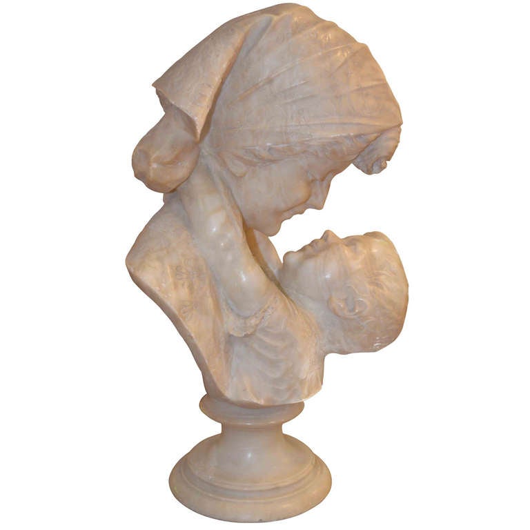 Alabaster Statue of the Heads of a Mother and Child