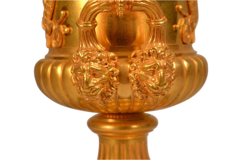 Neoclassical Antique Gilt Bronze Heraldic Campana Urn