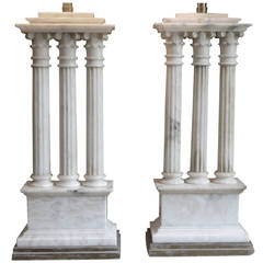 Vintage Pair of Classical Alabaster Column Lamps