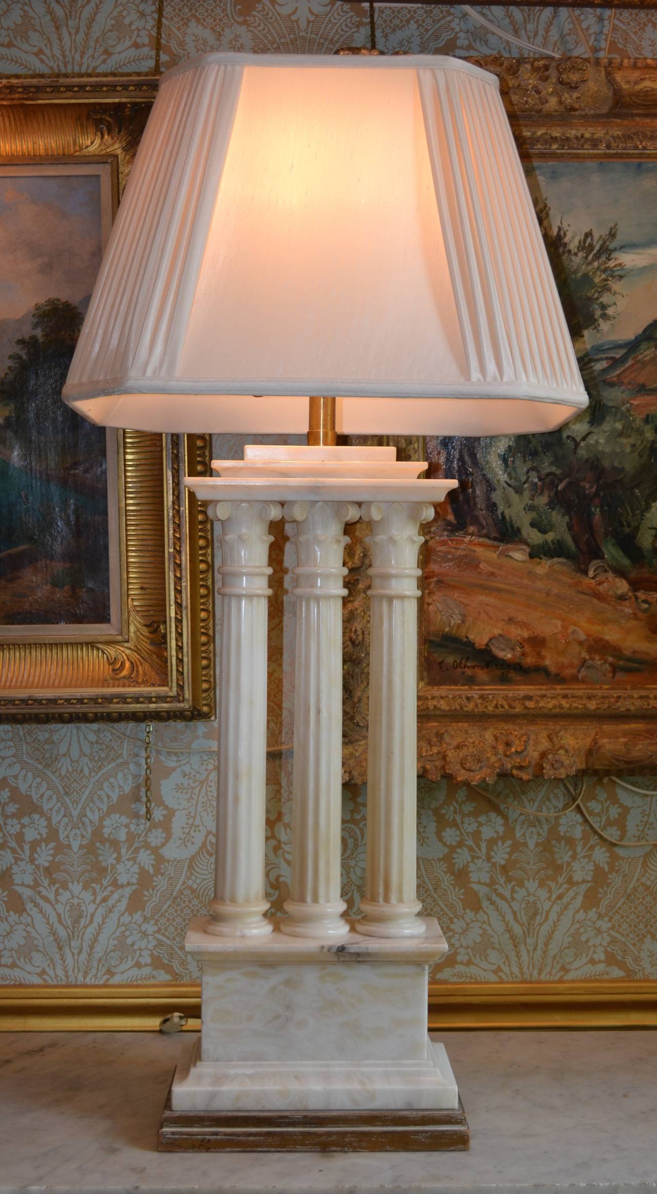 Pair of Classical Alabaster Column Lamps
