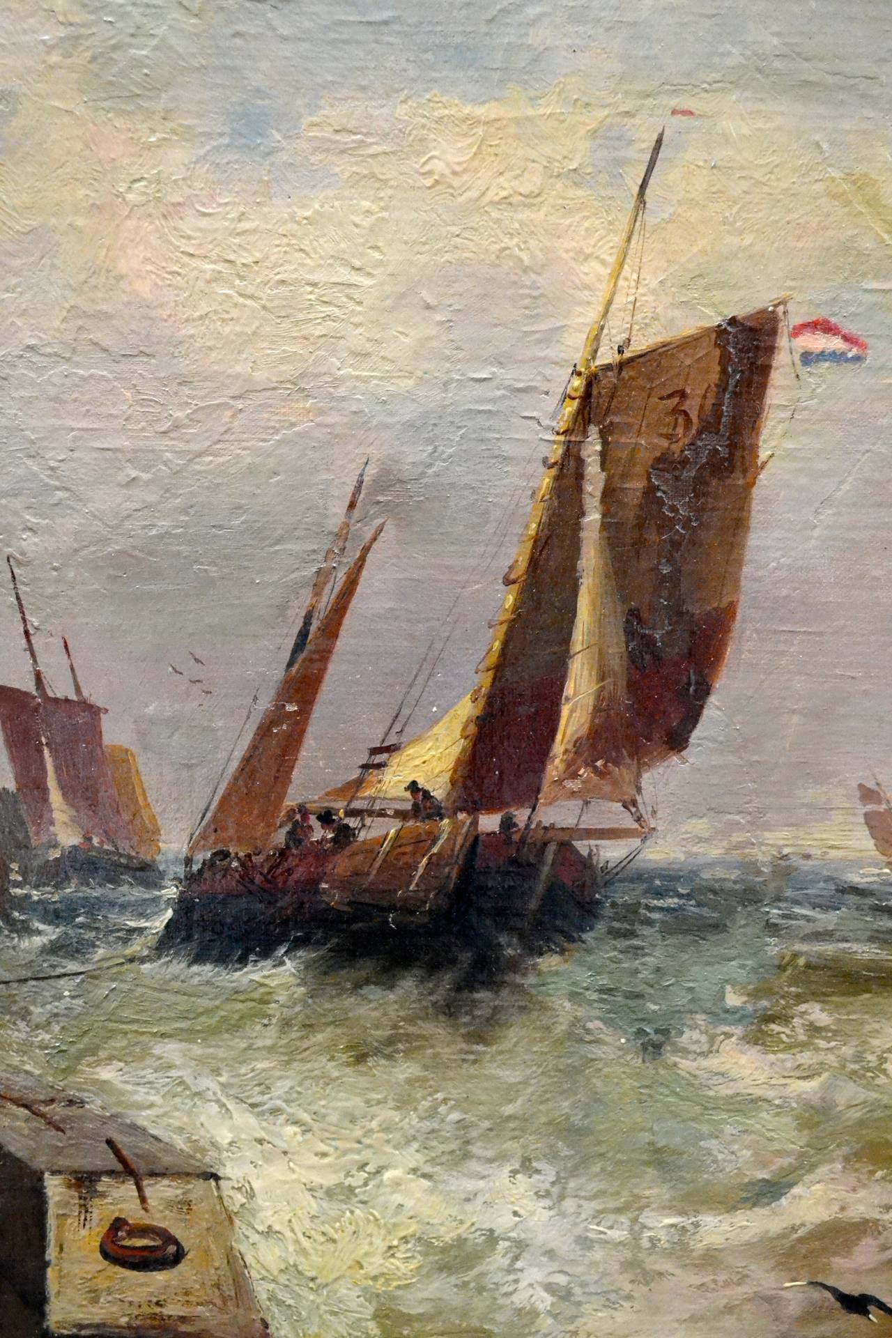 Early Victorian Stormy harbour scene by Van Hove For Sale