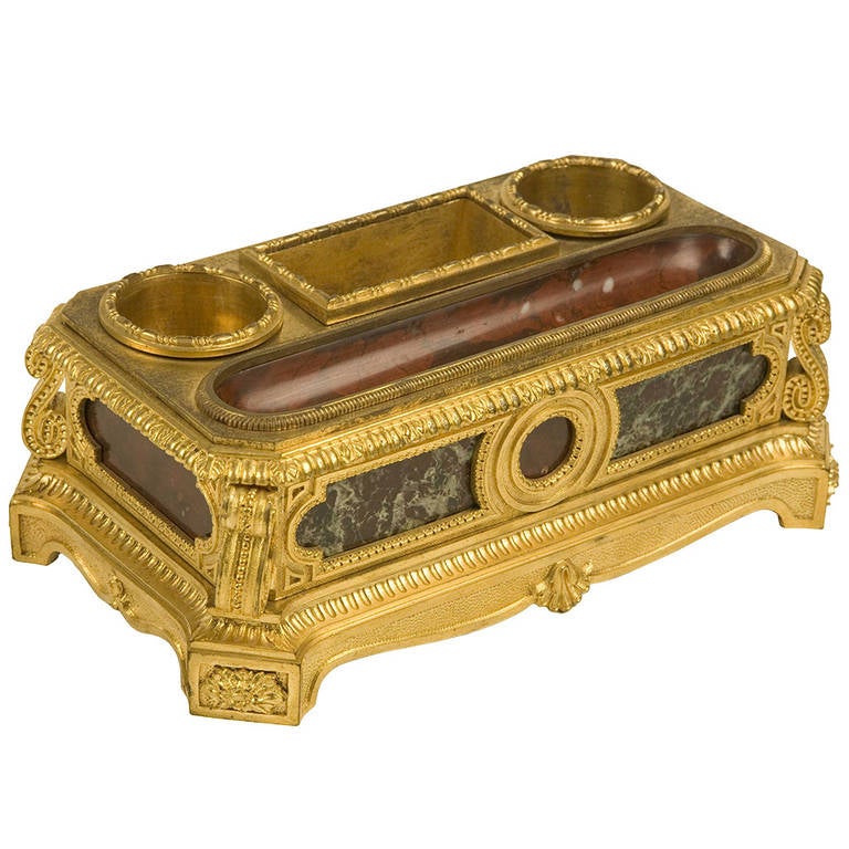 Gilt Bronze and Marble Inkwell For Sale