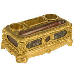 Gilt Bronze and Marble Inkwell