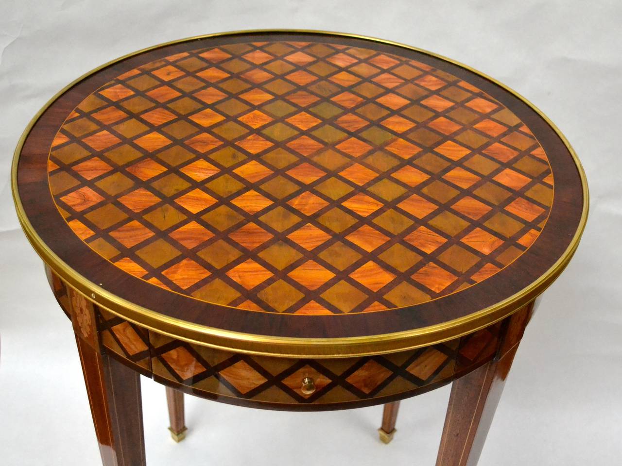 French Louis XVI Style Parquetry Occasional Table in the Style of Riesener