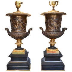 Pair of Bronze Campana Shaped Urns/Lamps