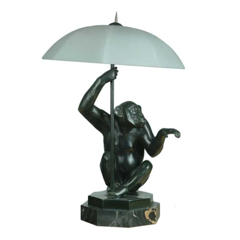 Original bronze monkey lamp signed LeVerrier