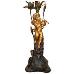 Antique Patinated and Gilded Bronze Art Nouveau Lamp, France Circa 1900