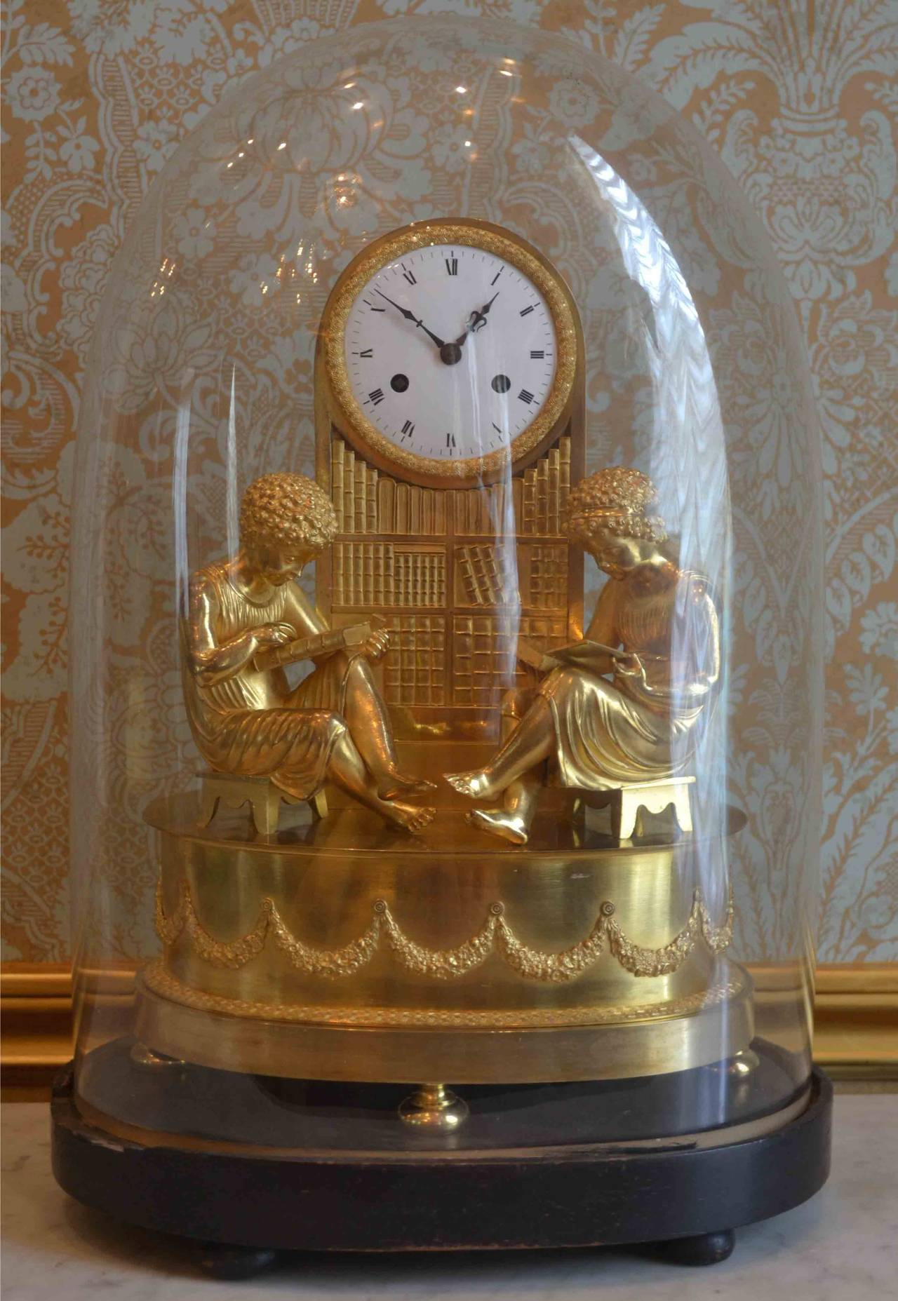 Period French Empire Clock Called 'The Library' In Excellent Condition For Sale In Vancouver, BC