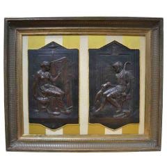 Pair of Framed 19th Century Classical Bronze Plaques