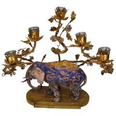 Antique French porcelain elephant candlestick previously wired as a lamp
