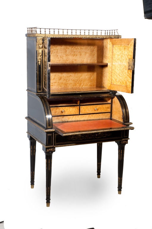 French Napoleon III Ebonized Roll -Top Desk
