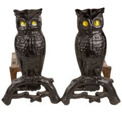 Pair of American owl fire dogs stamped Bright Eyes