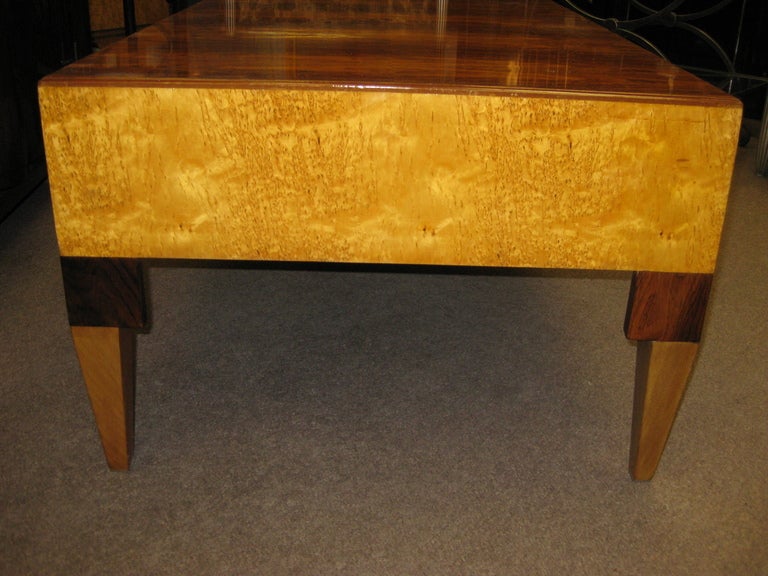 Brazilian rosewood and birds eye maple rectangular coffee table @1940 1