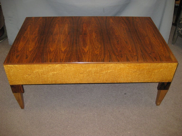 Art Deco Brazilian rosewood and birds eye maple rectangular coffee table @1940