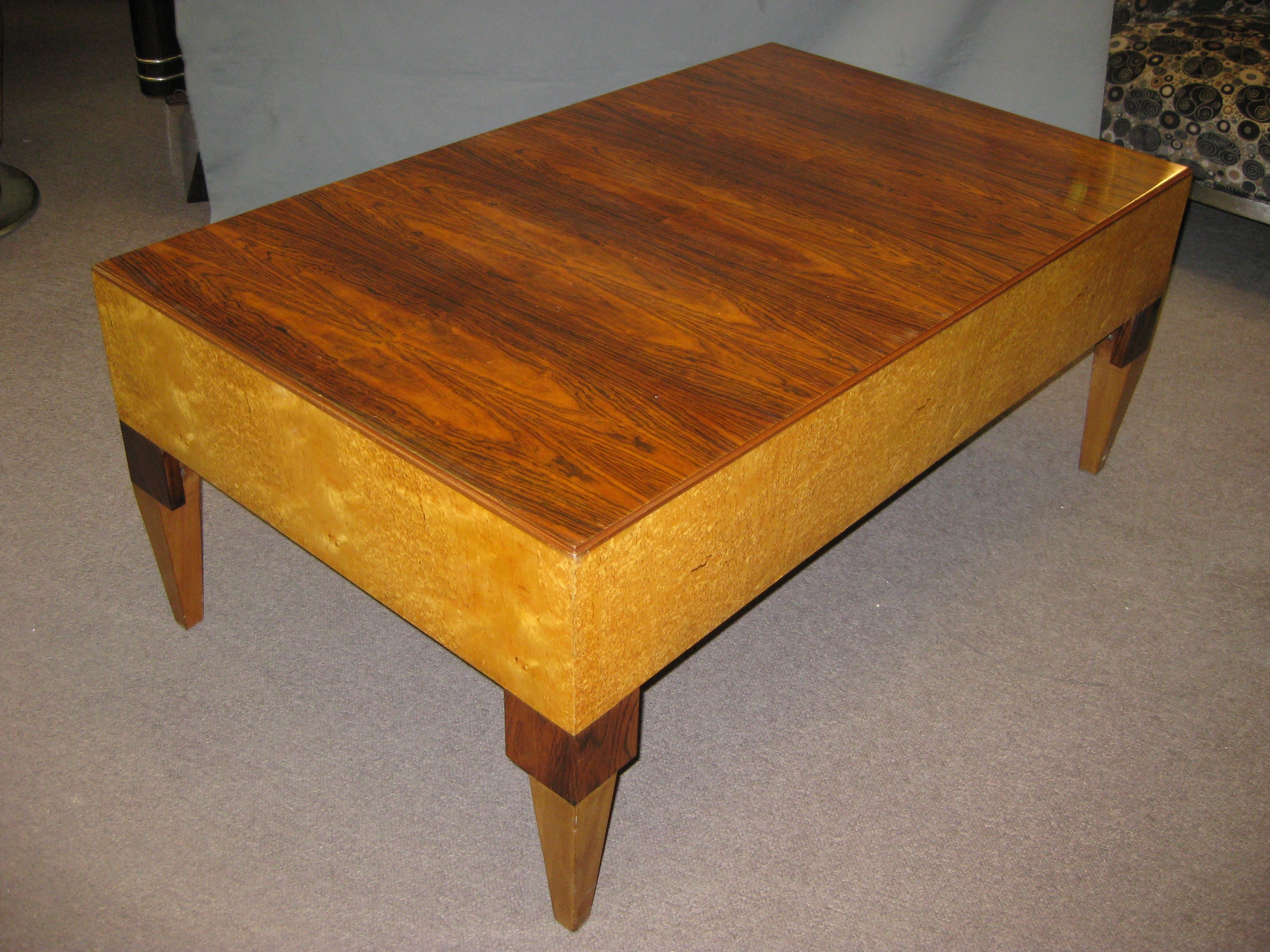 Brazilian rosewood and birds eye maple rectangular coffee table @1940