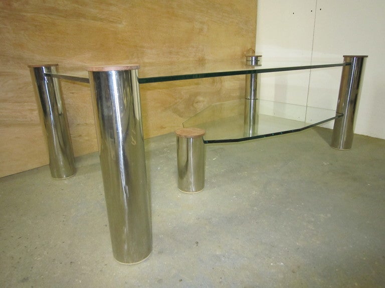French Large Glass and Nickel Coffee Table 