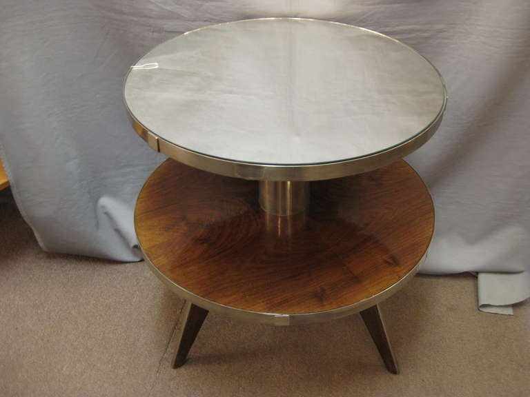 French Art Deco Occasional Table in Wood, Mirror, Nickel -Maurice Triboy For Sale 2
