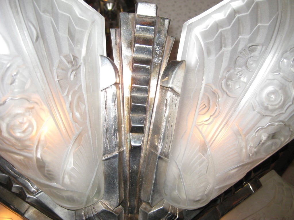 French original Art Deco frosted glass  chandelier circa 1920 1