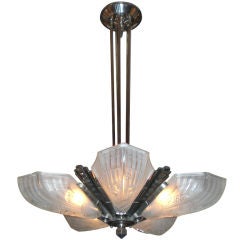 French original Art Deco frosted glass  chandelier circa 1920