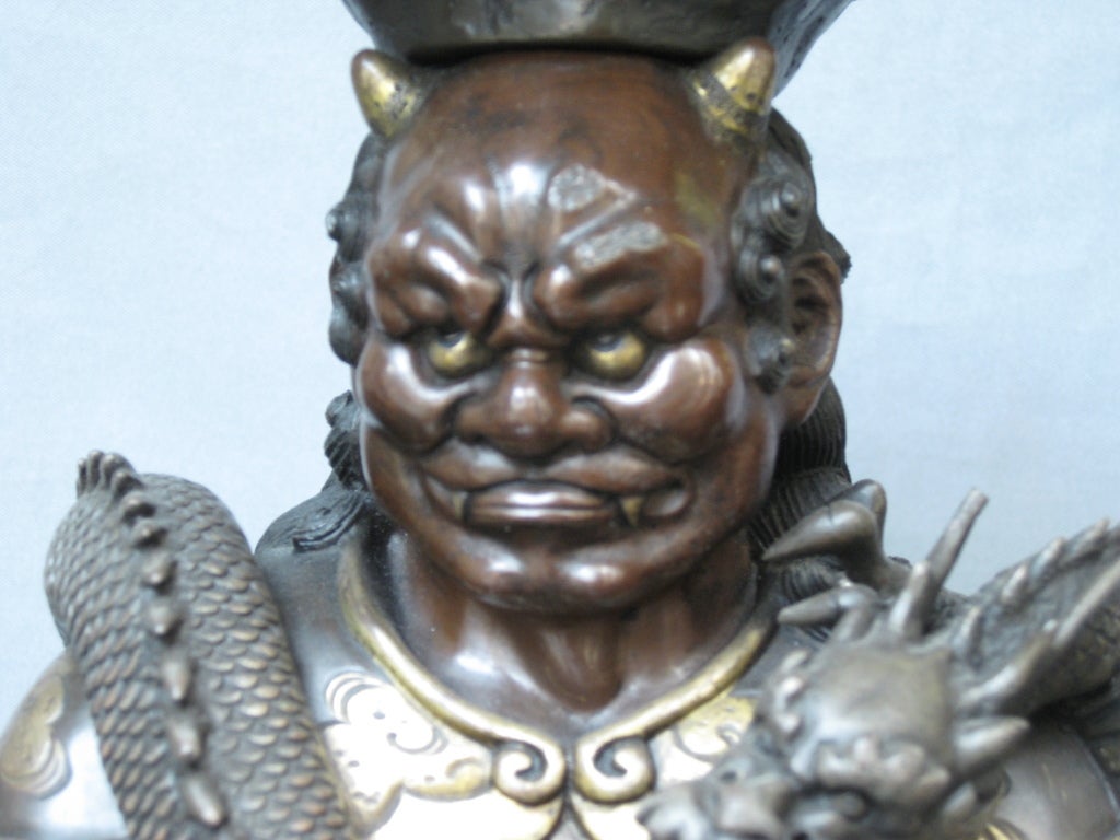 20th Century Large Japanese Meiji Figure of Ryujin Gilt and Polychrome Patina