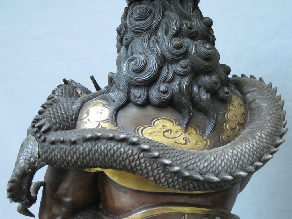 Large Japanese Meiji Figure of Ryujin Gilt and Polychrome Patina 1